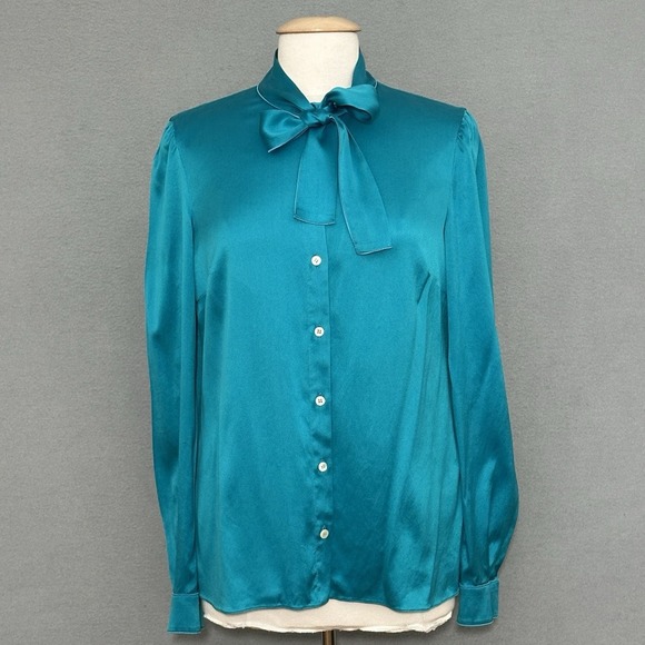 Dolce & Gabbana Women Top 46 IT 10 US Blue Silk Satin Secretary Self Tie Classic - Picture 3 of 16